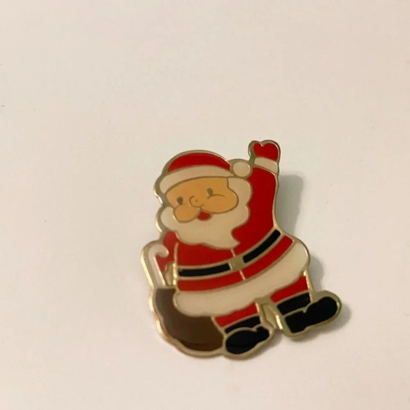 Vintage Santa Claus Pin Red White and Black Enamel Waving Santa Claus Brooch - Picture 6 of 12